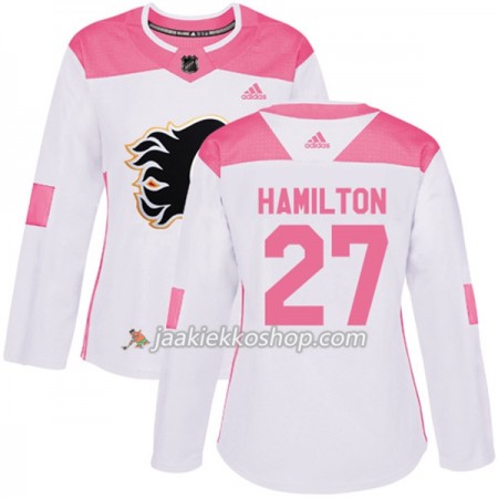 Nainen NHL Calgary Flames Pelipaita Dougie Hamilton 27 Adidas 2017-2018 Valkoinen Vaaleanpunainen Fashion Authentic